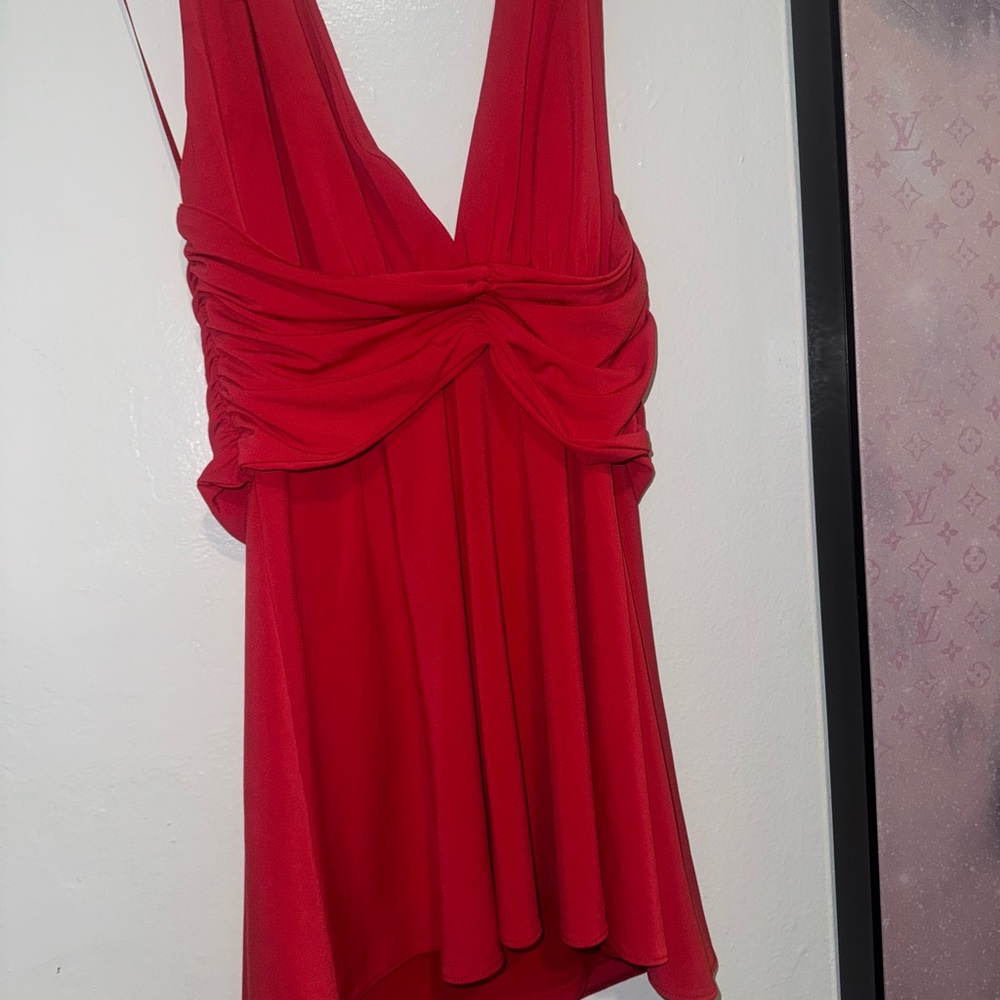 Elegant Red Cocktail Dress Draped Ruched Evening Party Dress Size M”